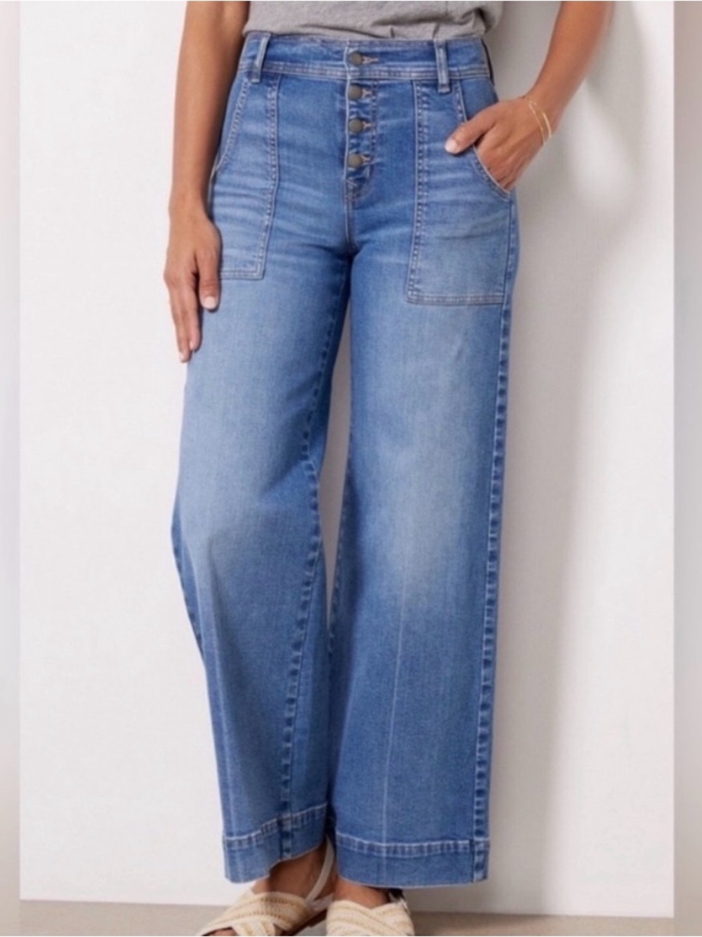 EVEREVE BUTTON FLY  WIDE LEG JEANS 30